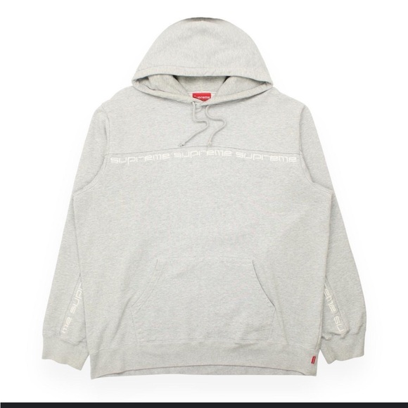 SUPREME FW18 Text Stripe Hooded Sweatshirt Mens Size Large